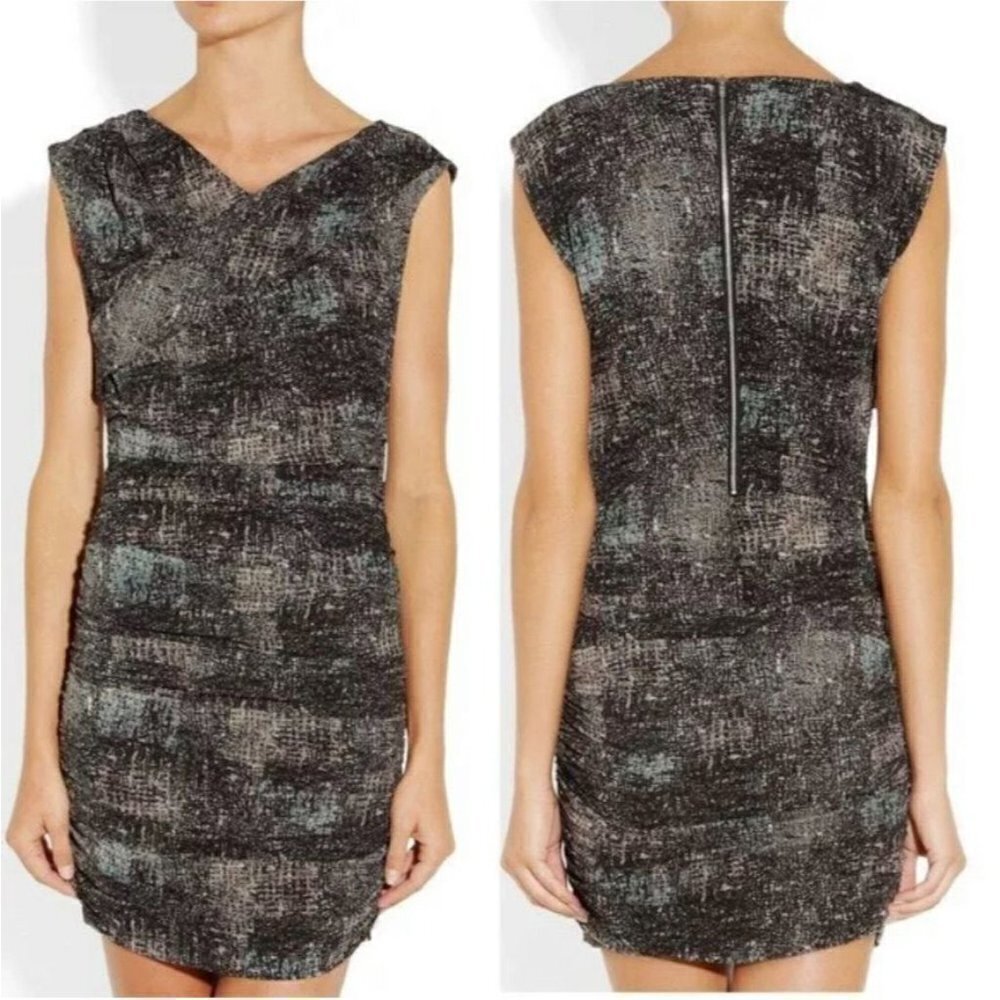IRO Size 3/S Black Multicolor Print Heidi Criss Cross Ruched Sheath Dress